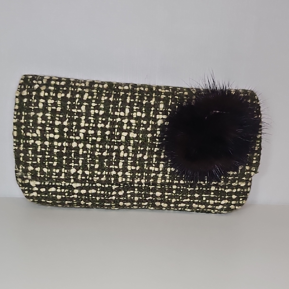Christian Livingston Clutch W/ Fur Brooch